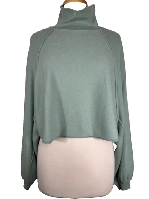 Free People Lost In Forest Mock Neck Ballon Sleeve Cropped Sweater Light Green S - Image 1 of 4