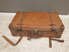 vintage antique genuine hard leather travel suitcase 24x13x7