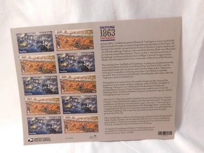 Лист из двенадцати марок Почтовой службы США времен гражданской войны 1863 г. с изображением тронутого огня навсегда без наклеек и следов - Изображение 1 из 4