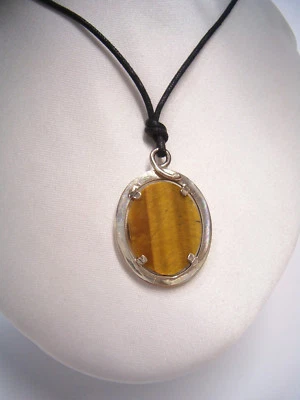 Ciondolo in ARGENTO 925 con OCCHIO DI TIGRE naturale - pendente Pietra Dura - Immagine 1 di 3