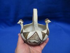 Monochrome Acoma 'Sky City' Bird Pottery Bowl  Basket w/Handle c. 1930