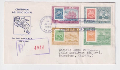 (costa rica) 1963 Sc C362/5 juego en Reg.FDC, envío, retrato v2058 Foto 1 de 3