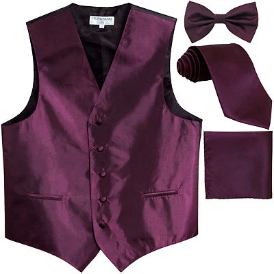 New Men's chintz Tuxedo Vest Waistcoat & necktie & Bow tie & Hankie dark purple - Image 1 of 4