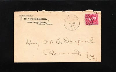 NEWSPAPER Vermont Standard Moore Publisher Woodstock VT 1898 Fancy Canc Cover 7t - Image 1 of 3