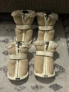 TAN Shearling Zip Boots Dog Shoes Puppy Pup Crew fasion Pets Small - Picture 1 of 3