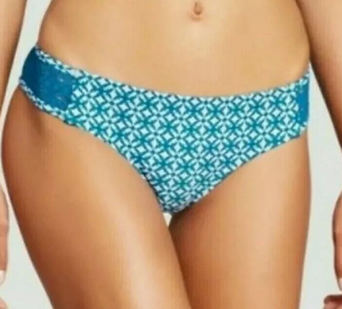 Traje de baño MOSSIMO BIKINI parte inferior pequeña S verde azulado blanco hipster ojales encaje Foto 1 de 4