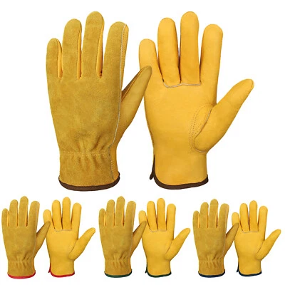 Guantes de trabajo de cuero de vaca para hombre jardinería aparejo constructor seguridad protección de manos Foto 1 de 4