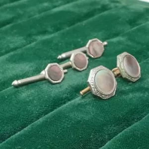 Vintage Octagonal Iridescent cufflinks and studs men's formal jewelry - Picture 1 of 5
