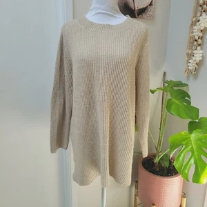 J. Jill Sweater Knit Tunic Long Sleeve Casual Beige Large Yak Hair Wool Cotton - Picture 1 of 5