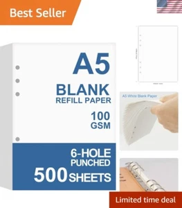 High-Quality 500 Sheets A5 Blank Paper - Standard 6 Hole Design for Organizers - Picture 1 of 8