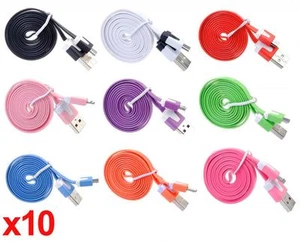 Cable cargador de sincronización de datos micro USB de fideos planos 10x 3 ft para SAMSUNG, HTC, LG - Imagen 1 de 10