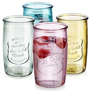 Colored Glassware, Ice Cold Drinking Glasses Set of 4 – 18 Oz Vintage Glass C... - Picture 1 of 6