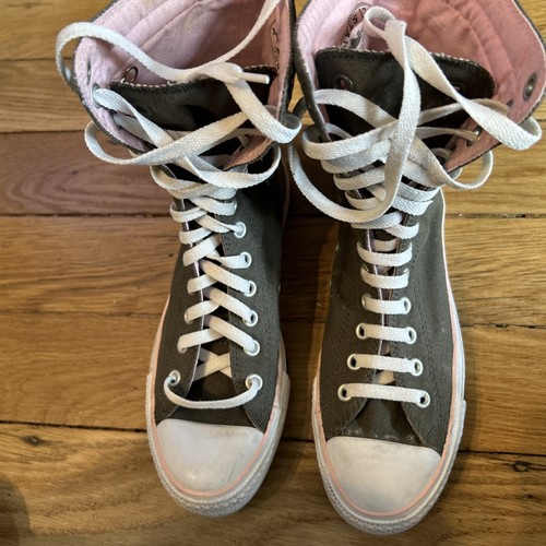 Converse All Star scarpe da ginnastica extra alte in tela kaki stringate donna UK 7 RARE