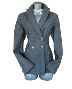 Blazer Karen Millen UK 10 Lujo 100% Lana Virgen Rayas Doble Pecho EU38 - Imagen 1 de 11