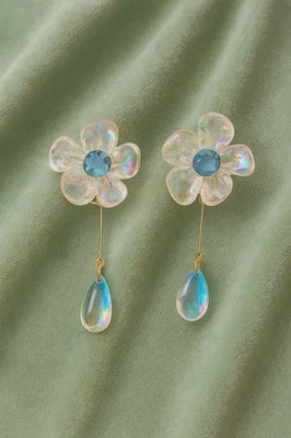 Pendientes Flor Alexis Bittar ESTILO Lucite Claro Tachuela Boho Dorado Blanco Declaración Foto 1 de 4