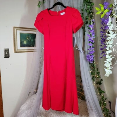 Marc Нью-Йорк новый с ярлыками красный Shift Midi платье с коротким рукавом Fit & Flare размер 4 молнии назад  - Изображение 1 из 4