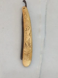 Alemania Baquelita Afeitado Antigua Maquinilla de Afeitar Recta Risque Dama Art Nouveau  - Imagen 1 de 7