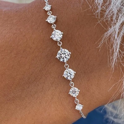 Brazalete de cadena solitario de diamantes blanco roto certificado tratado de 6,10 quilates. plata 925 Foto 1 de 4