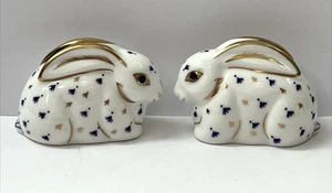Par de figuras pisapapeles Royal Crown Derby English Bone China conejo - sin tapón - Imagen 1 de 8