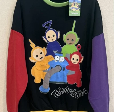 Cakeworthy Teletubbies Crewneck Sweater Colorblock Retro 90s size Large - Image 1 of 2