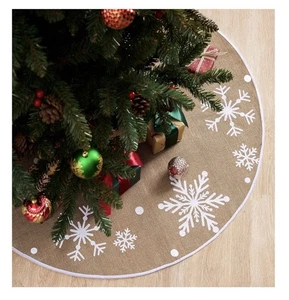 36" Weihnachten Sackleinen Baum Rock mit Schneeflocken - Bild 1 von 9