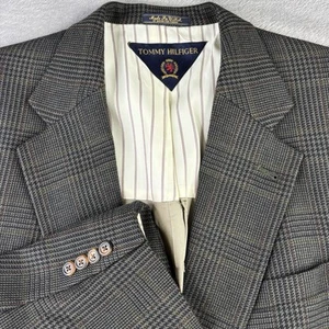 Vintage Tommy Hilfiger Blazer Mens 42R Sport Coat Made In USA Brown Glen Plaid - Picture 1 of 21
