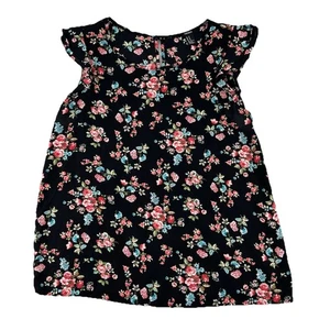 Forever 21 Women’s Top Size M Black Floral Short Sleeve Button - Picture 1 of 8