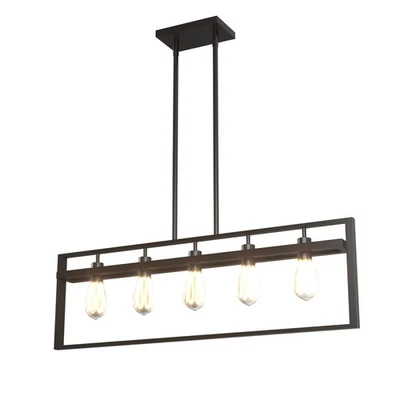 5-Light Pendant Lamp Flush Mount Geometric Metal Chandelier w/Iron Shade Brown - Image 1 of 4