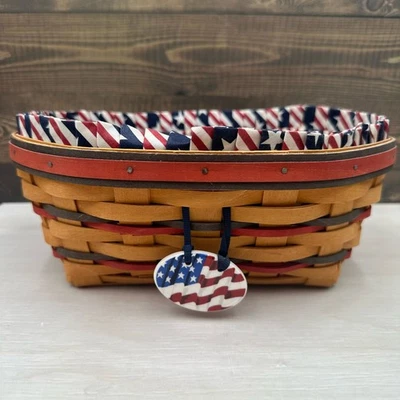 Longaberger 1999 All American Blue Ribbon Bread Basket with Liner and Tie on - Image 1 of 4