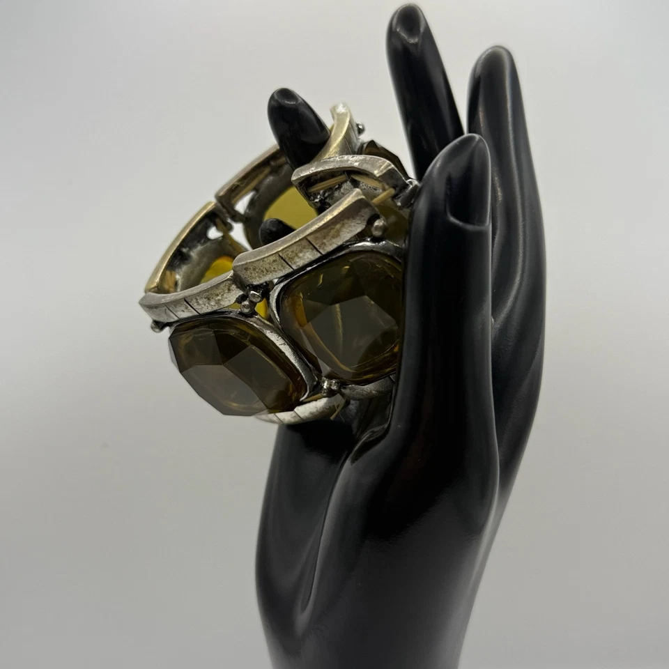 Vintage Chunky Square Grass Green Stretch Cuff Bracelet Statement Jewelry 7'' - Image 1 of 4