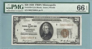 $20 Federal Reserve Bank Note - 1929 - Fr#1870-I - PMG 66 EPQ - (I)Minneapolis - Picture 1 of 2