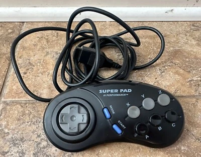 Super Pad By Performance Gamepad Black Controller For Sega Genesis 8 Button - Image 1 of 2