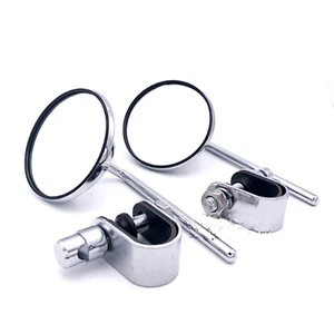 Chrome 7/8" 1" clamp round mirror Harley dyna softail sportster bobber chopper - Picture 1 of 2