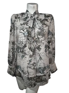 Camisa Melissa McCarthy Seven 7 Top Talla S Rosa Multi Zodiaco Estampado Globo Cuello Corbata - Imagen 1 de 6