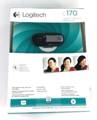 New Sealed Logitech C170 Web Cam Black Built in Mic 5MP Photos VGA Video - Image 1 of 4