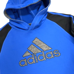 Adidas Active Climawarm Hoody Sweatshirt Boys XL (18) Blue Raised Gray Logo - Picture 1 of 14