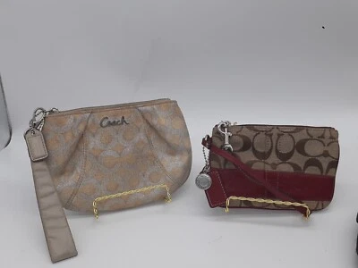 2 COACH Large & small Wristlet Purse Envelope Wallet  CC Silver, tan and red lot - Image 1 of 4