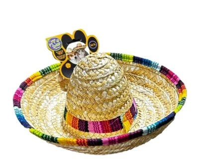 Mini Sombrero Pet Hat Adjustable Mexican Straw Party Halloween Medium/Large Size - Image 1 of 3