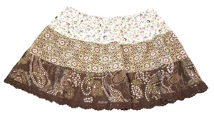 Vtg Y2K Xhilaration Skirt Girls 7/8 Patchwork Boho Floral Brown Pink Green 10"L - Picture 1 of 6