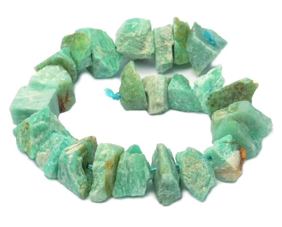 😏 Peruanischer Amazonit geschnittene Natur-Nuggets Edelstein-Perlen Strang 😉 - Bild 1 von 1