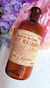 ANTIQUE BOTTLE Poison AMBER Blown CORK Label QUICK-WORK Ant Killer MEMPHIS Tenn - Picture 1 of 8