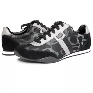 COACH Kinsley Suede Canvas Sneaker Monogram Fabric Black Grey Running Shoes NEW - Picture 1 of 11