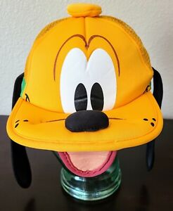 Disney Parks Pluto Hat With Ears Cap Cosplay Plush Dog Face Yellow SnapBack Mesh
