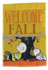 PEANUTS SNOOPY UND CHARLIE BROWN WILLKOMMEN HERBST FLAGGE ~ 12" x 18 - Bild 1 von 1