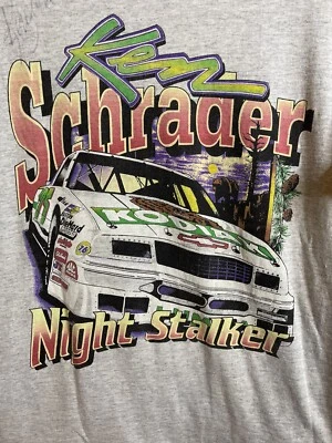 Vintage Ken Schrader Double Sided Night Staller Autographed NASCAR T-Shirt Large - Image 1 of 4