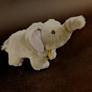 Miyoni by Aurora Grayy Elephant Stuffed Safari Animal Plush trunk up 5" X 12" - Picture 1 of 11