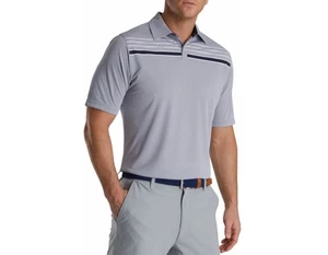 FJ FootJoy Shirt Mens L Gray Striped Short Sleeve Golf Polo 100% Polyester - Picture 1 of 4