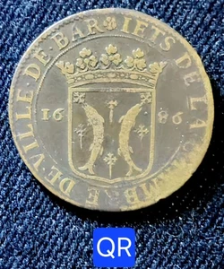 Dépt 55 Ville de Bar Le Duc - Rare Jeton Laiton 27 mm - Élisabeth Charlotte 1686 - Picture 1 of 2