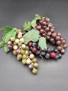 Vintage Faux Fruit Grape Clusters MCM Soft Rubber Green Red Grapes Lot Of 3 - Picture 1 of 5