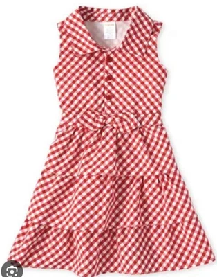 Gymboree Girls Gingham Tiered Dress - Farming Friends - Red Size 7 - Image 1 of 4